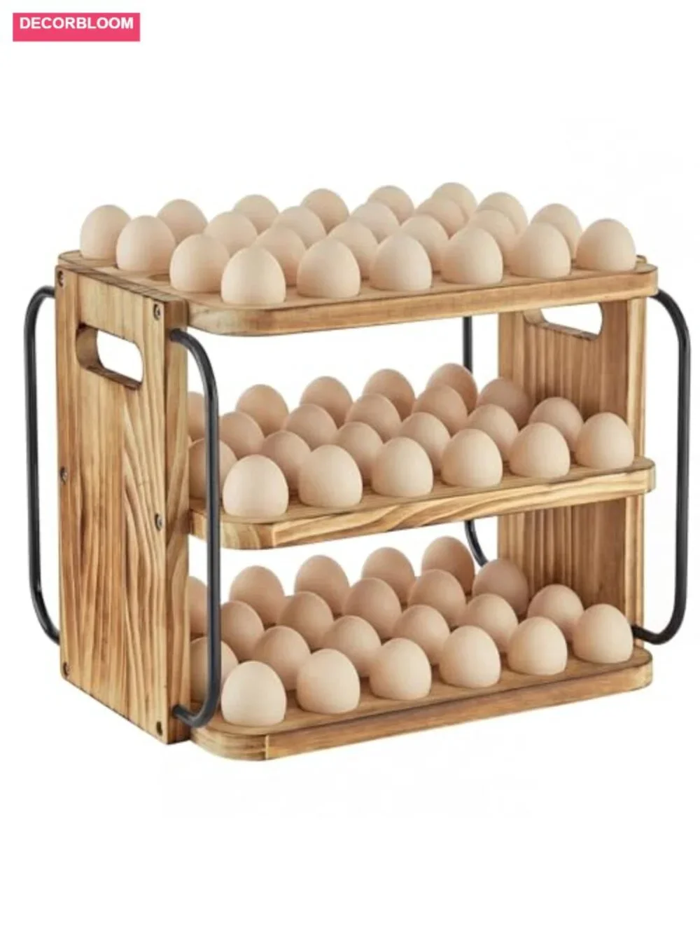 Wooden Egg Holder Countertop for Fresh Eggs with Handle - 3 Layer Stackable 90